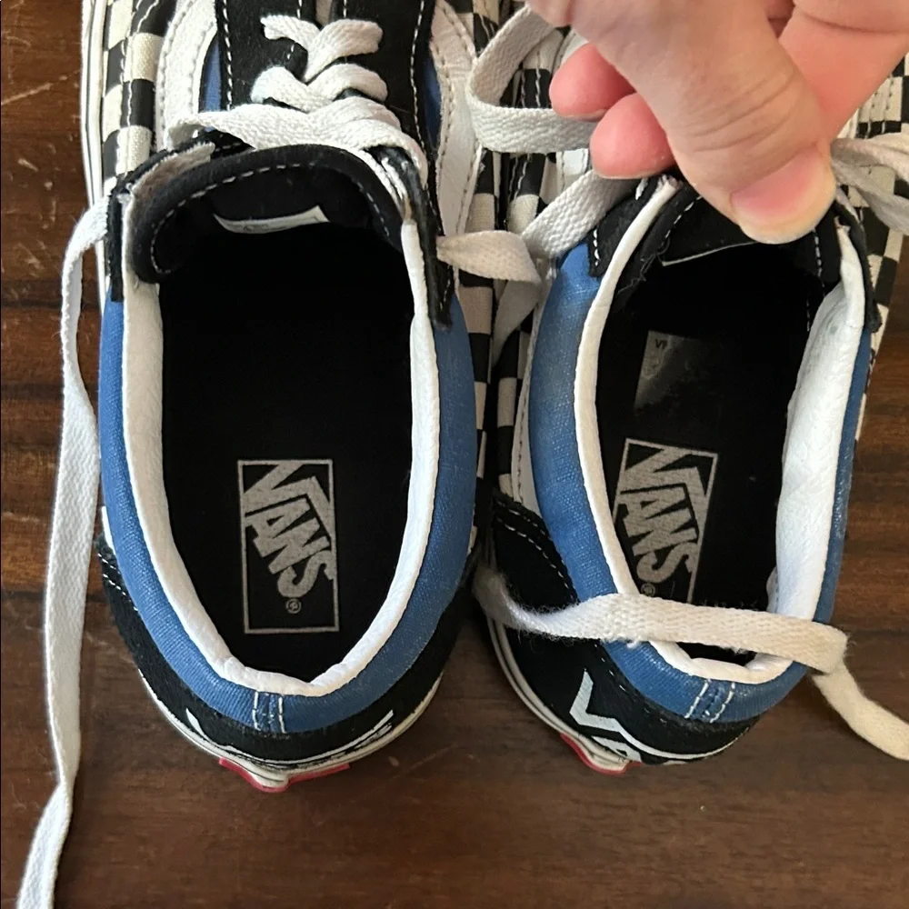 Vans Old Skool Black and Blue Checkered Sneakers Size Juniors 4.5